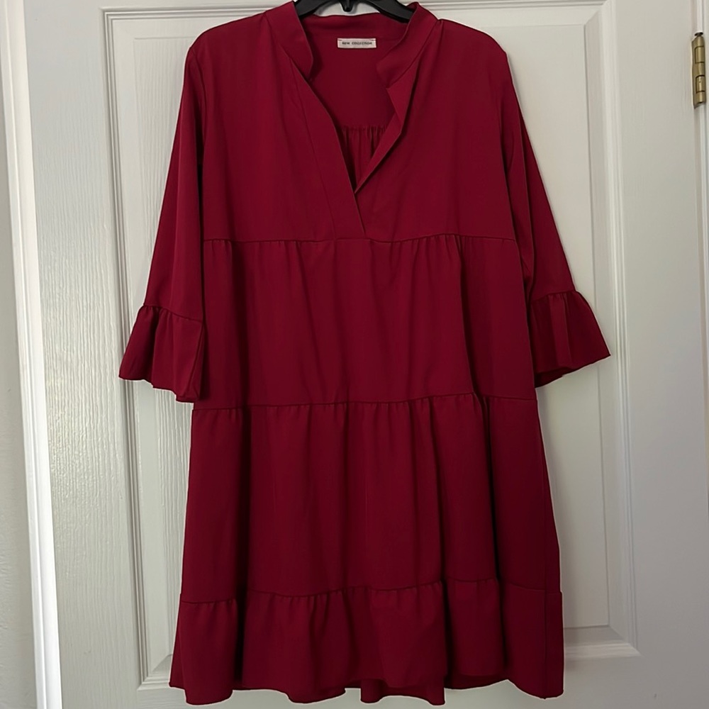 Maroon Oversized Tiered Smock Dress